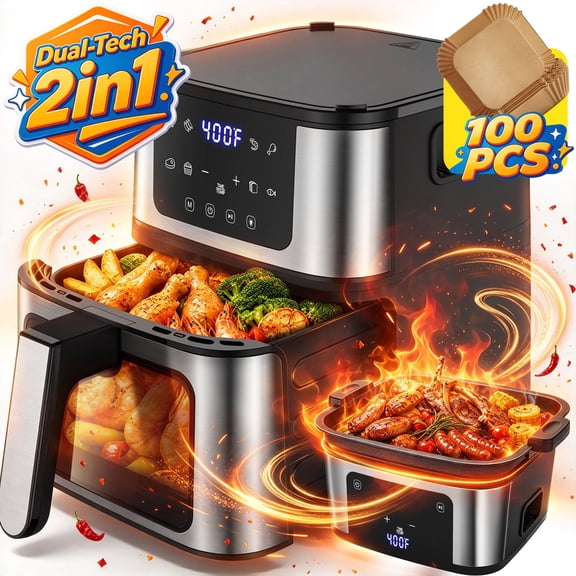 8-in-1 Air Fryer Grill Plate 7.5 Qt, Premium Ceramic Coating, 160°–400°F, Precise Heating for Even Results, Air Fry, Roast, Bake, Broil, Dry, Frozen, Reheat, Keep Warm, 120V, Black
