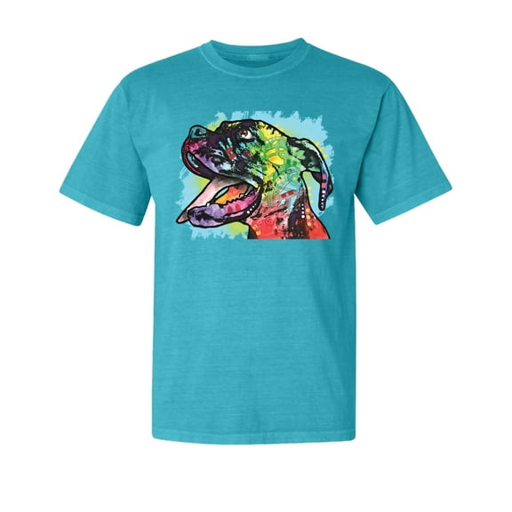 Wild Bobby,Cute Rainbow Neon Doberman Dog Lover Garment-Dyed Washed Look Short Sleeve Tees, Blue Lagoon, Small