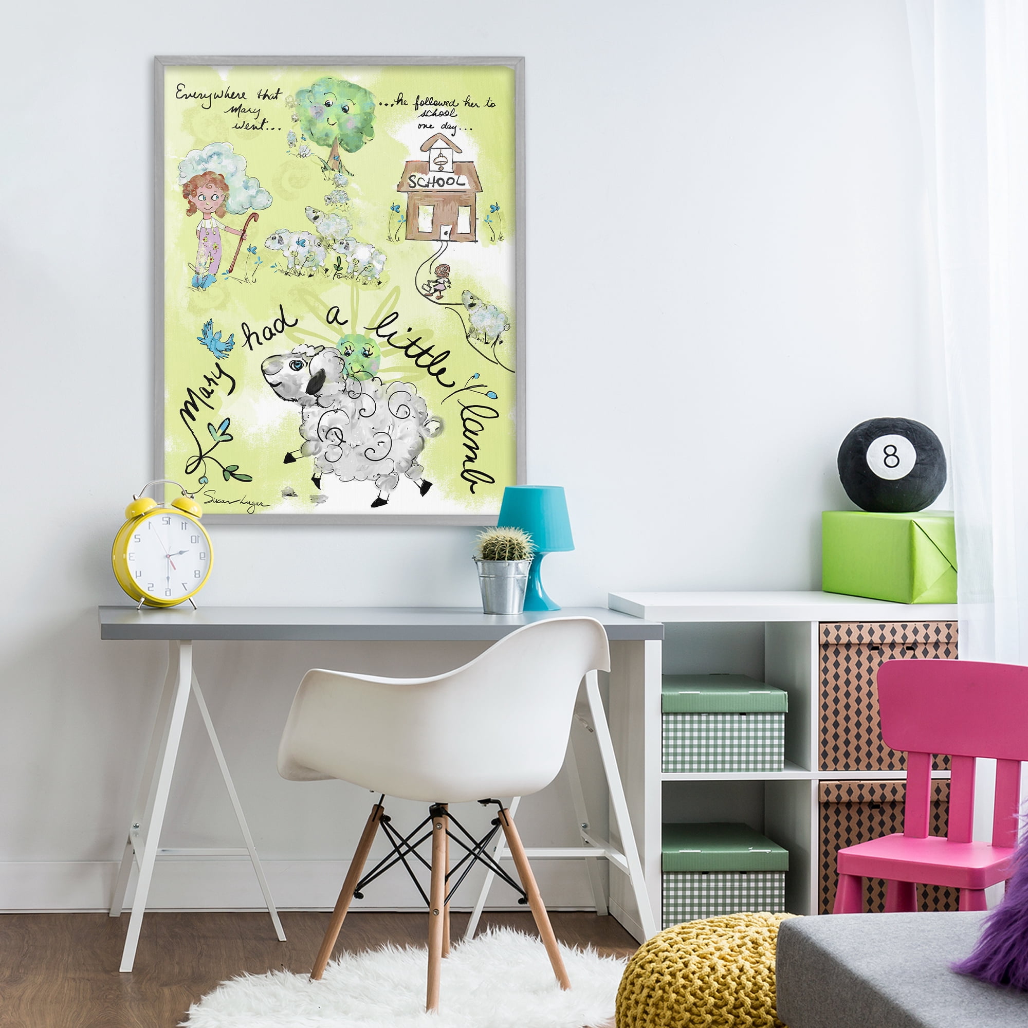 Stupell Industries Little Lamb Nursery Rhyme Gray Framed Giclee Art, design by Susan Lugar