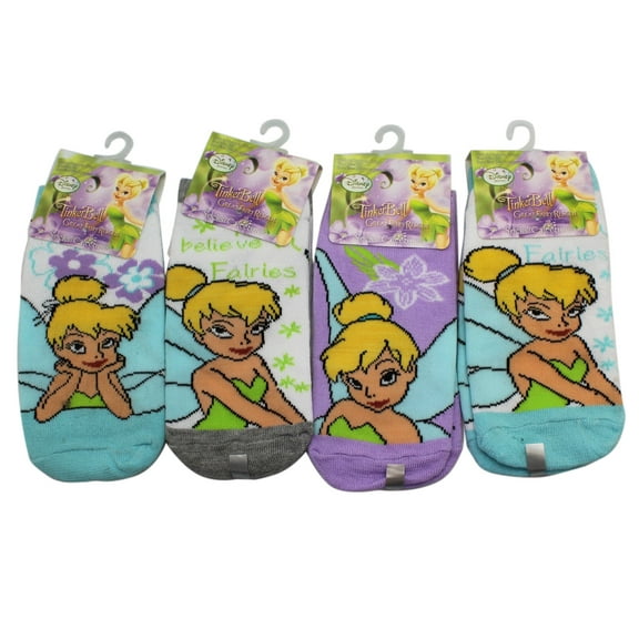 Disney' Fairy Pretty Girl's Tinker Bell lowcut socks assorted color and design (5 Pairs, Size 4-6)