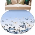 thumbnail image 2 of Round Area Rug 8 Ft, Blue Butterflies Washable Non-Slip Circle Carpet for Living Room/Bedroom, Elegant Pastoral Watercolor Collection Low-Profile Large Area Rugs for Indoor, 2 of 7