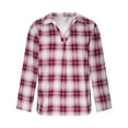 thumbnail image 3 of Womens Plaid T-shirt Classic lapel Shirt Soft Breathable 3/4 Sleeve Top V-neck Pullover with Neat Adjustable Button Cuffs 2025 Summer Fall Outfits, 3 of 5