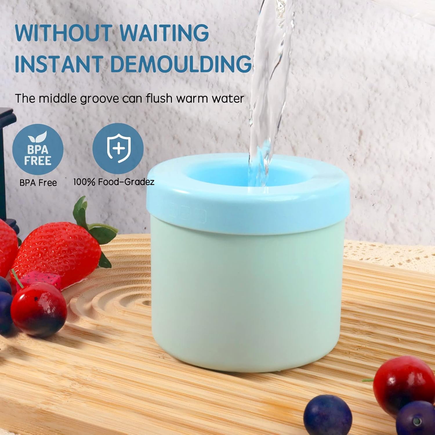 BYXAS Ice Cube Trays 4 PCS,Silicone Ice Cube Molds, Crushed Ice Maker Cup,Cylinder Ice Cube Maker Cup,Easy Release Ice Cup,Holds to 60 Ice Cubes Portable Ice Bucket Mold(Blue)