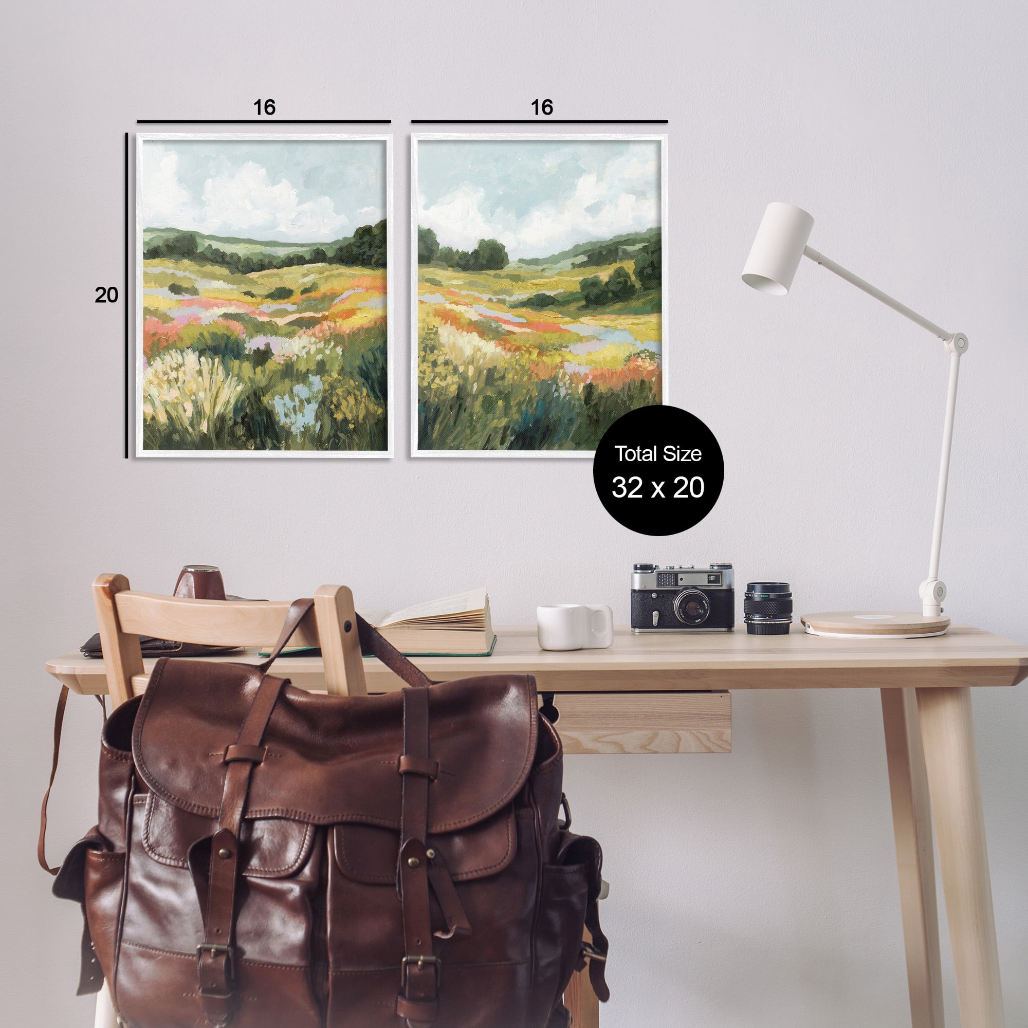 Stupell Industries Vast Meadow Painting Landscape Painting White Framed Art Print Wall Art, 16 x 20, Set of 2