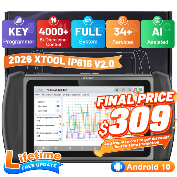 XTOOL IP616 V2.0 Bidirectional Scan Tool Key Fob Pr0grammer Lifetime Free Updates, AI-Assisted Full System OBD2 Scanner Diagnostic Tool with 34 Resets, FCA AutoAuth