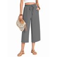 thumbnail image 3 of Women'S Cropped Pants Drawstring Casual with Pockets Loose High Waisted Wide Leg Lounge Pants Dark Grey XL, 3 of 6