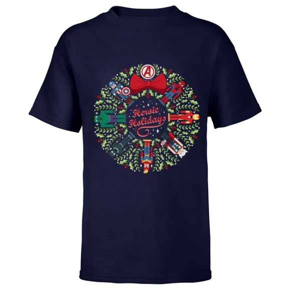 Marvel Christmas Avengers Nutcrackers Wreath Heroic Holidays - Short Sleeve T-Shirt for Kids - Customized-Navy