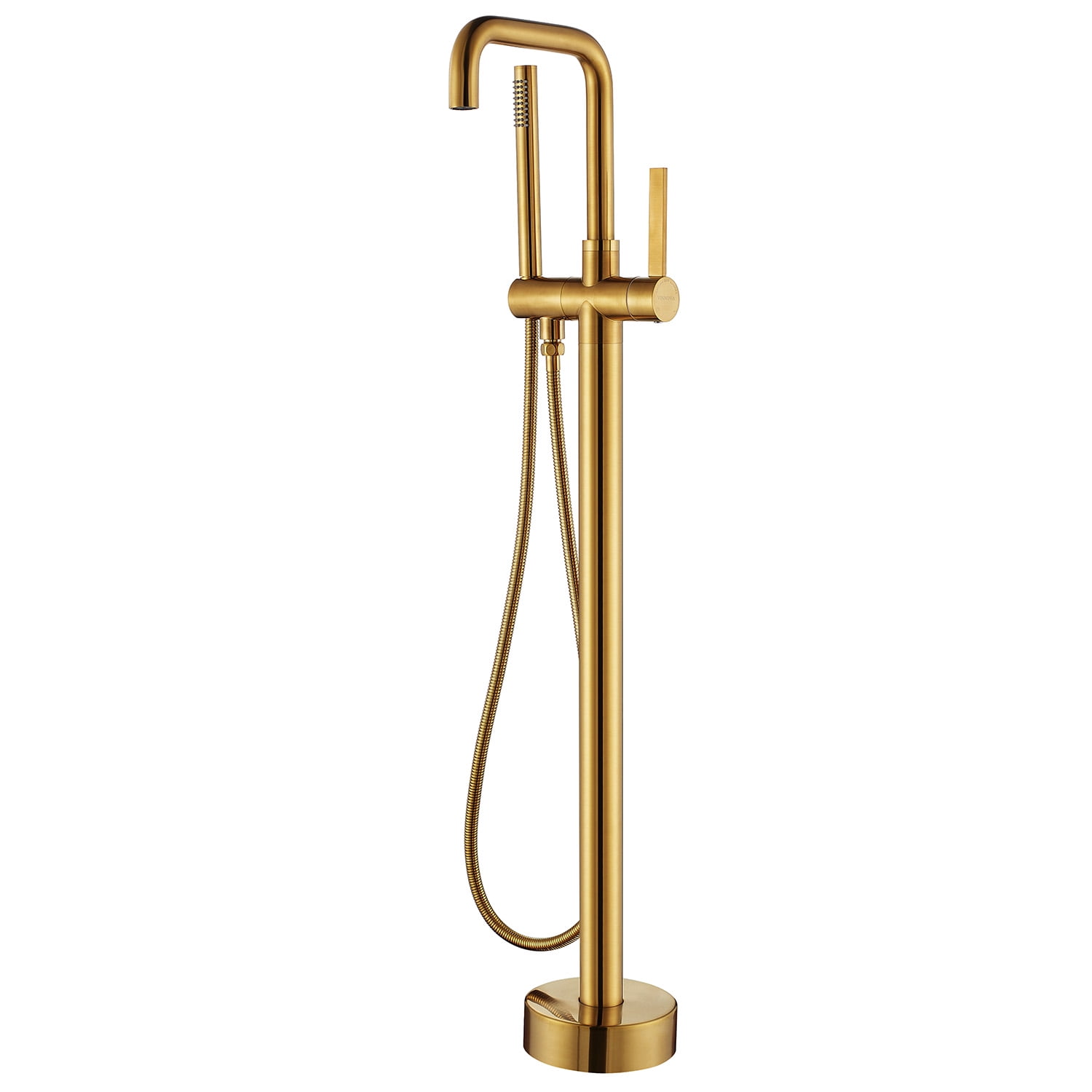 Vinnova Delara Freestanding Bathroom Chrome Tub Faucet with Hand Shower in Brushed Gold
