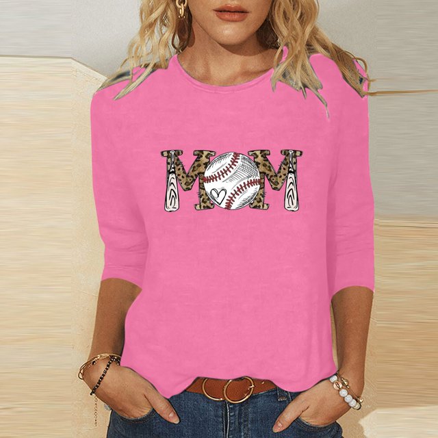 Lolmot T-shirt Imprimé pour Femmes, Blouse à Manches 3/4, Col Rond, Hauts Décontractés