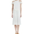 thumbnail image 2 of Max Studio London Womens Pleated Cold-Shoulder Fit & Flare Dress, White, Small, 2 of 2