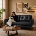 thumbnail image 7 of LAZZO 61" Faux Leather Loveseat, Mid Century Modern Tufted 2-Seat Sofa for Small Spaces, Black, 7 of 7