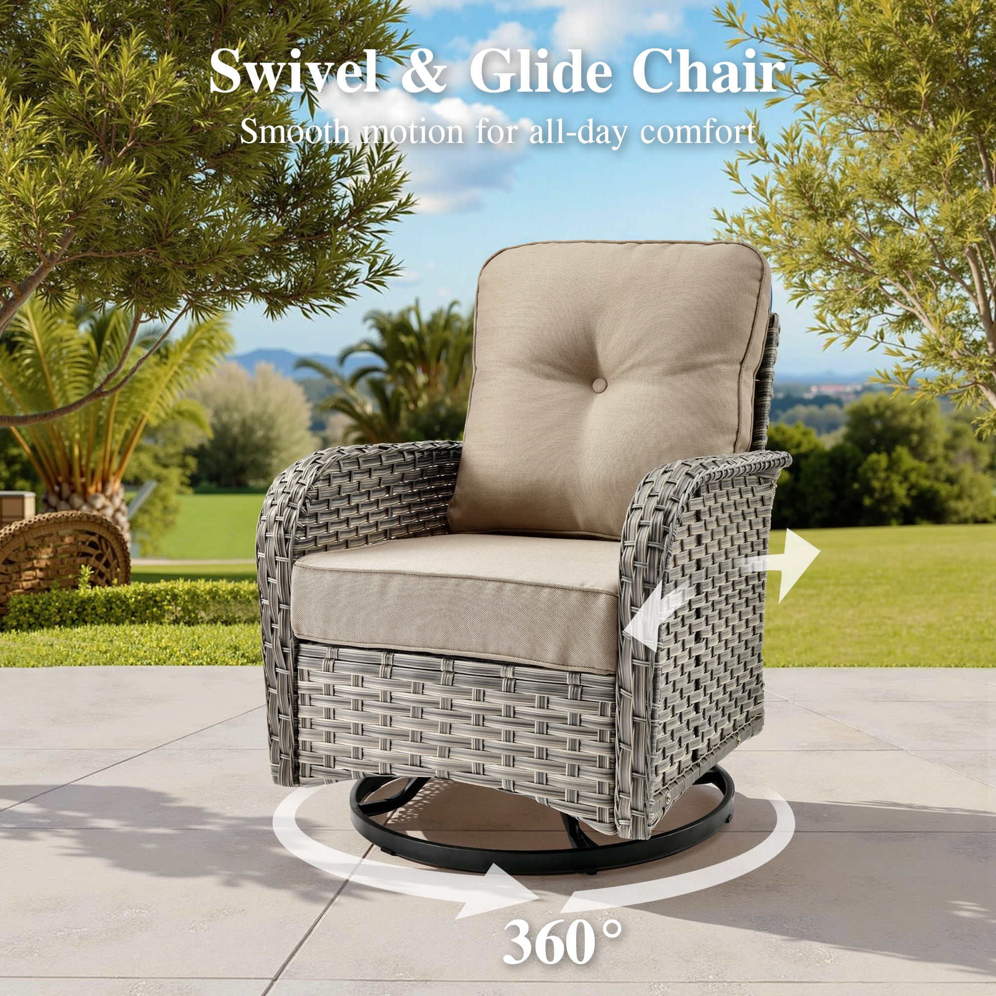 Ovios 3 Pieces Patio Furniture Set 2 Swivel Rocking Chairs Wicker Glider Chairs with Side Table for Backyard or Balcony