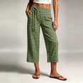 thumbnail image 2 of SwiftWear Women's Gingham Capri Pants High Rise Wide Leg Pants with Drawstring & Pockets, Casual Summer Beach Vacation Lounge Pants, 2 of 9