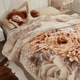 thumbnail image 3 of WOOW DEPOT Thick Fleece Bed Blanket, 1 PCS Peony Flower Printed 6.61 lb Heavy Soft Warm Mink Blanket Luxurious Reversible, Twin Full 70.8" x 86.6", Coffee, 3 of 7