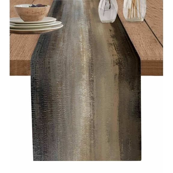 Brown Abstract Table Runner-Cotton Linen- 120 Inch Holiday Dresser Scarves, Modern Rustic Graffiti Painting Art Tablerunner for Kitchen Coffee/Dining Bedroom Living Room Dinner Scarf Décor 13x120
