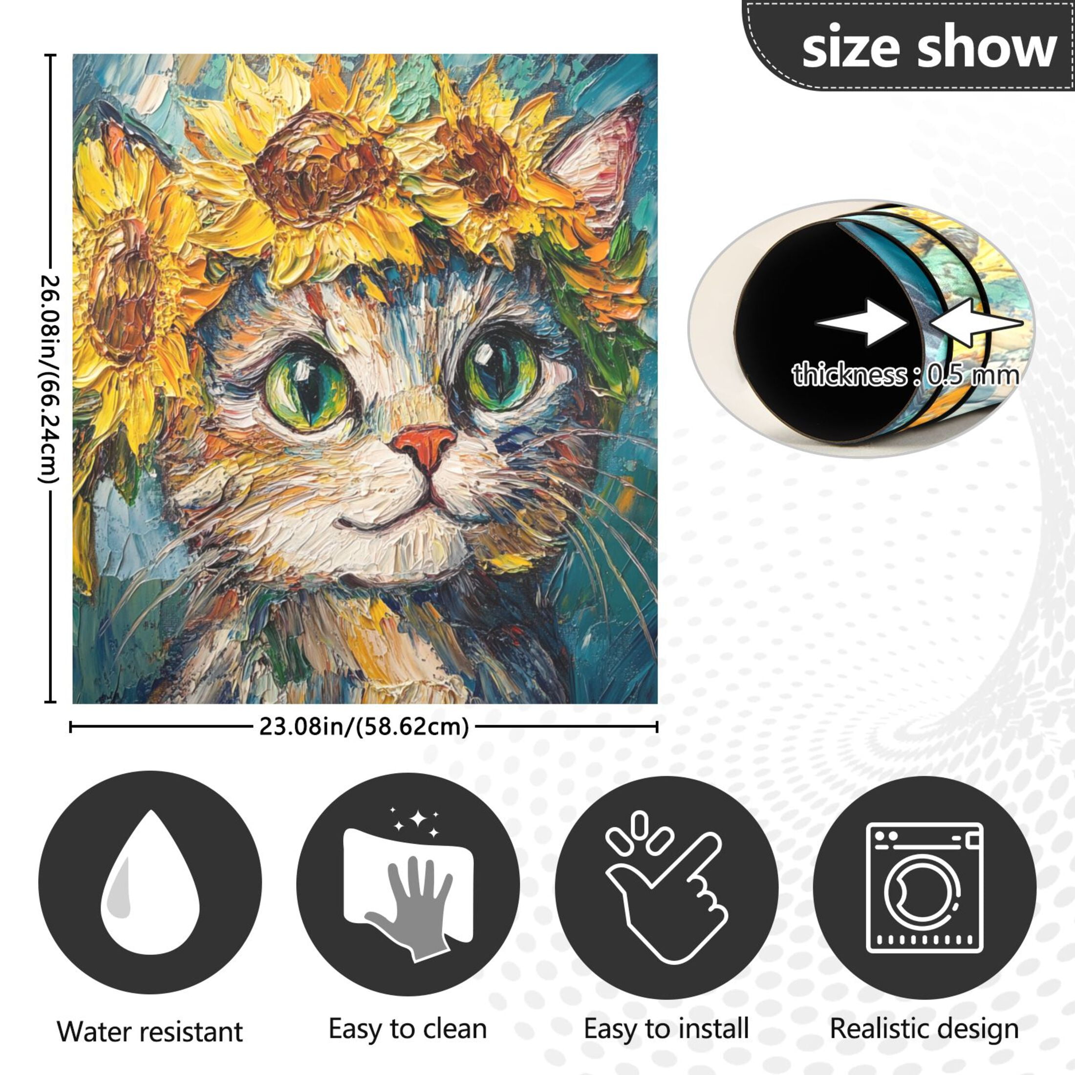 Dishwasher Magnetic Sticker 23x26 Inch Refrigerator Magnetic Sticker Washing Machine Magnetic Sticker Kitchen Panel Magnetic Sticker Home Decor Cute Sunflower Cat