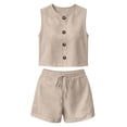thumbnail image 3 of Enjoytime Two Piece Sets for Women Dressy Linen Sleeveless Button Tank Top Outfits Casual Beach Vacation Shorts, 3 of 7