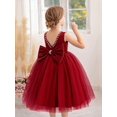 thumbnail image 2 of Burgundy Pearl-Trimmed Bow Back Deep V-Neck Tulle Party Dress, 2 of 29