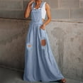 thumbnail image 2 of SELONE Rompers for Women Casual Summer Denim Wide Leg Jean Bandage Long Pant Sleeveless Ladies Travel Comfortable Vacation Flowy Rompers Jumpers and Rompers Casual Solid Color Light Blue XXL, 2 of 9