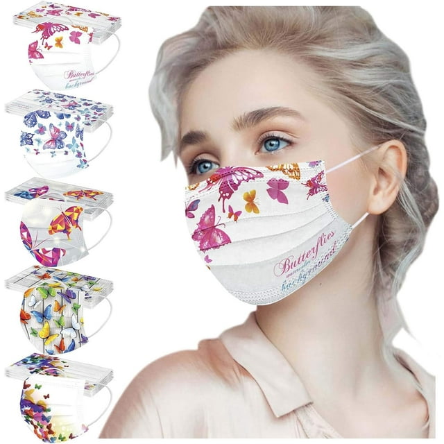HUGFEGWE 50 Pcs Butterfly Disposable Face_Masks for Adults,Breathable Disposable Facemasks with Butterflies Designs CJB91-40392