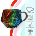 thumbnail image 2 of Rainbow Glass D20 Dice Mug, Polyhedral Dice Coffee Cup with Handle, Transparent Glass Game Mug for RPG Lovers, Fantasy Themed Gift for Game Night, Board Games Enthusiasts, 2 of 7