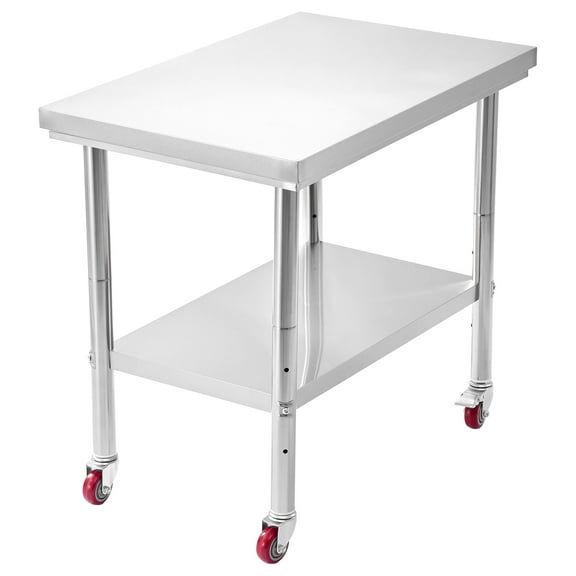 KFFKFF Stainless Steel Food Prep Table, 24 x 35.4 Inches Workstation with Wheels, Kitchen Table with Adjustable Undershelf for Commercial Kitchens, Restaurants, Hotels, Garages, and Outdoor Use