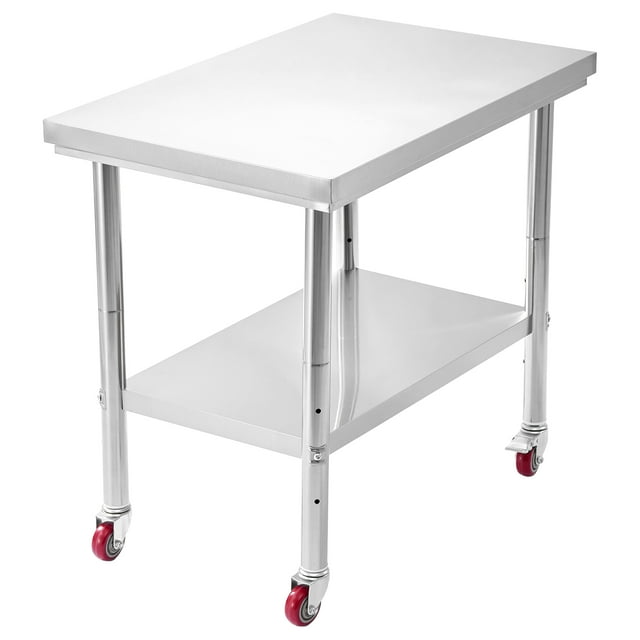 KFFKFF Table en Acier Inoxydable, Table de Préparation des Aliments 24 x 35,4 Pouces avec Roulettes, Table de Préparation de Cuisine avec Postes de Travail sous Tablette Réglables