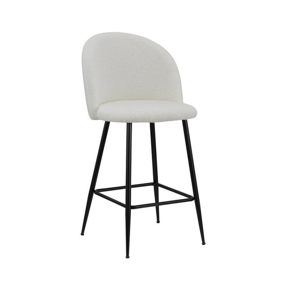 Whtie Teddy Fabric 26 Inch High Stool with Metal Leg Set of 2