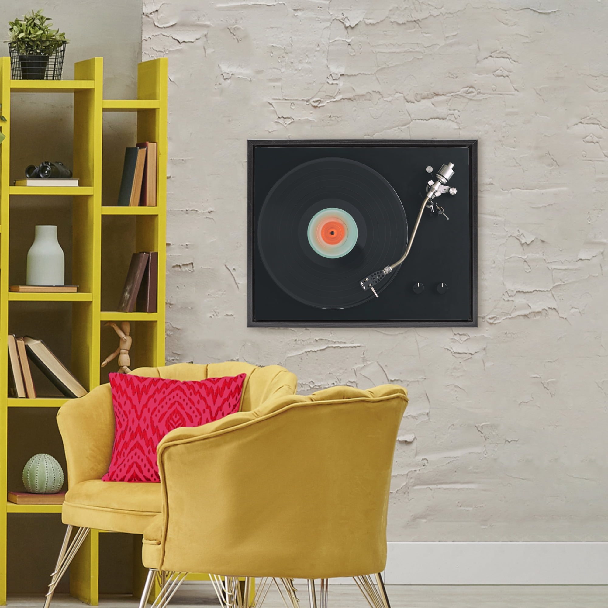 Stupell Industries Vintage Spinning Record Black Framed Floater Canvas Wall Art, design by Tom Quartermaine