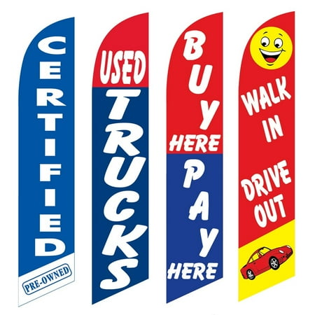 4 Advertising Swooper Flags Pre Owned Used Trucks Buy Pay Here Walk In Drive Out