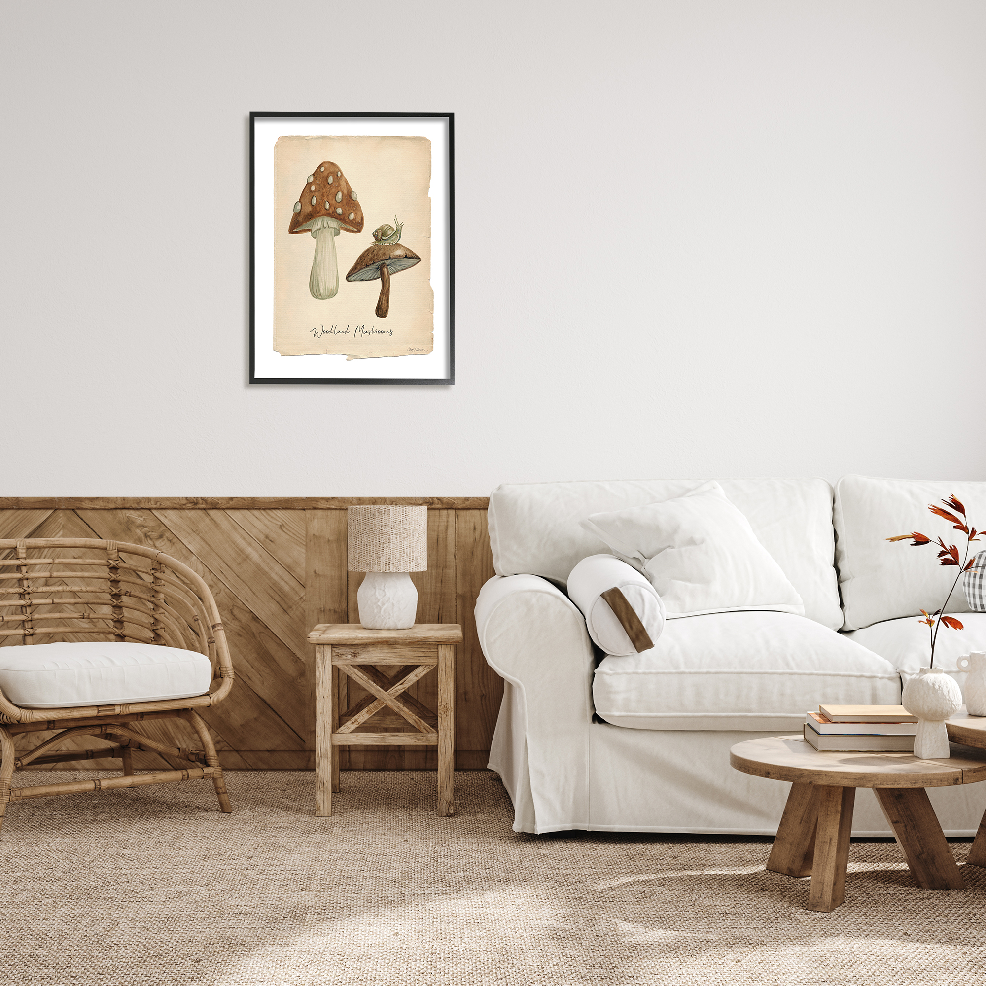 Stupell Industries Woodland Mushrooms & Snail Botanical & Floral Painting Black Framed Art Print Wall Art, 24 x 30