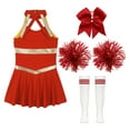 thumbnail image 4 of Alvivi Kids Girls Cheerleading Outfits Cheer Leader Sleeveless Dance Dress with Stocking Pom Poms Set A Red 10, 4 of 7