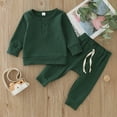 thumbnail image 2 of Bjutir Toddler Boys Girls Outfit Set Baby Long Sleeve Patchwork Sweatshirt Tops Solid Pants Outfit Set Clothes Green 6-12 Months, 2 of 4