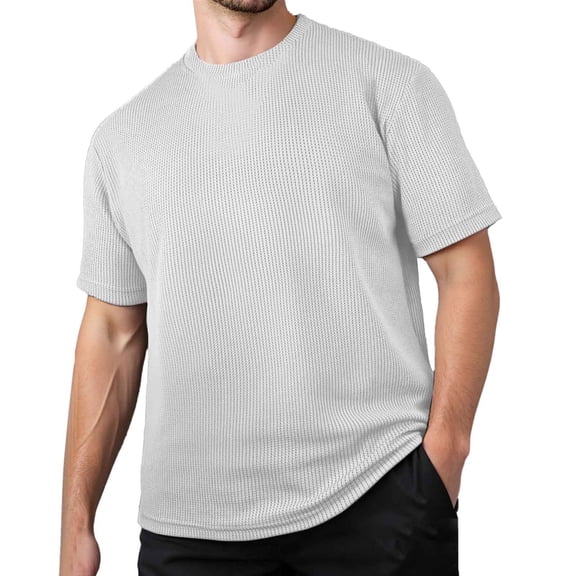 XIAOCHA Men's Ribbed T-Shirt Loose Fit Short-Sleeve Round-Neck Top Stretch Soft Cozy Casual Tees