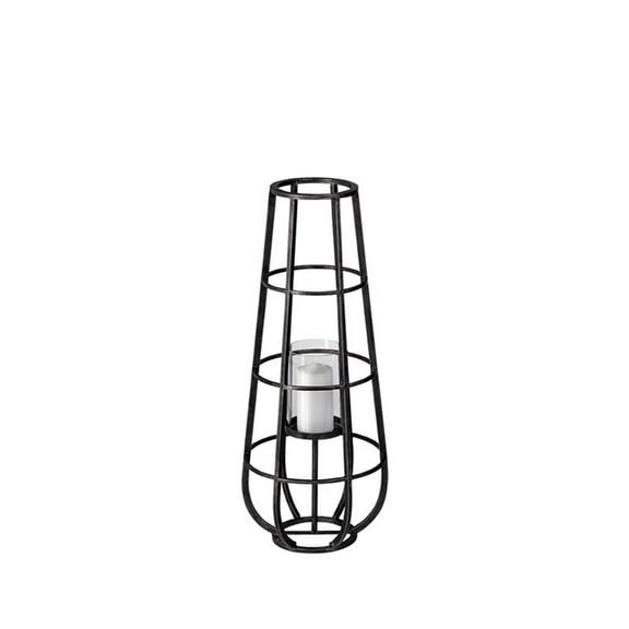 Mercana Bella Small Black Metal Cylindrical Cage Candle Holder Lantern