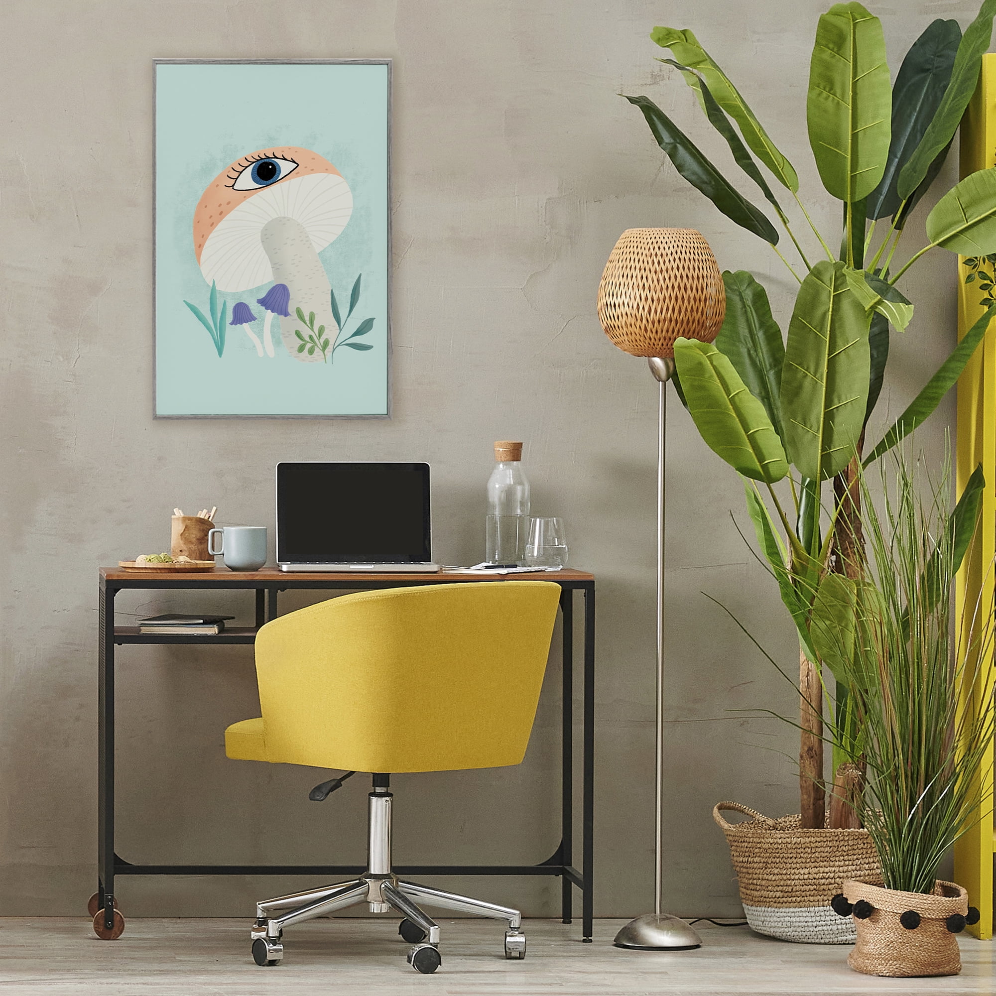 Stupell Industries Mushroom with Mystical Eye Gray Framed Giclee Art, design by Metka Hiti