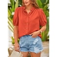 thumbnail image 5 of PRETTYGARDEN Women's Summer Button Down Shirts Short Lantern Sleeve V Neck Cotton Cute Dressy Casual Ladies Tops Blouses, 5 of 6