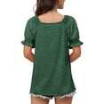 thumbnail image 4 of Blusa holgada, suave y agradable para la piel, de manga corta, ideal para la oficina, talla M Camiseta verde oscuro con mangas abullonadas para mujer, 4 of 6