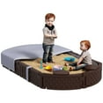 thumbnail image 2 of Qaba Sandbox for Kids, Outdoor Sand Pit with Cover, Built-in Seating, Bottom Liner for Backyard, Garden, 71" x 42" W x 9", Dark Brown, 2 of 8