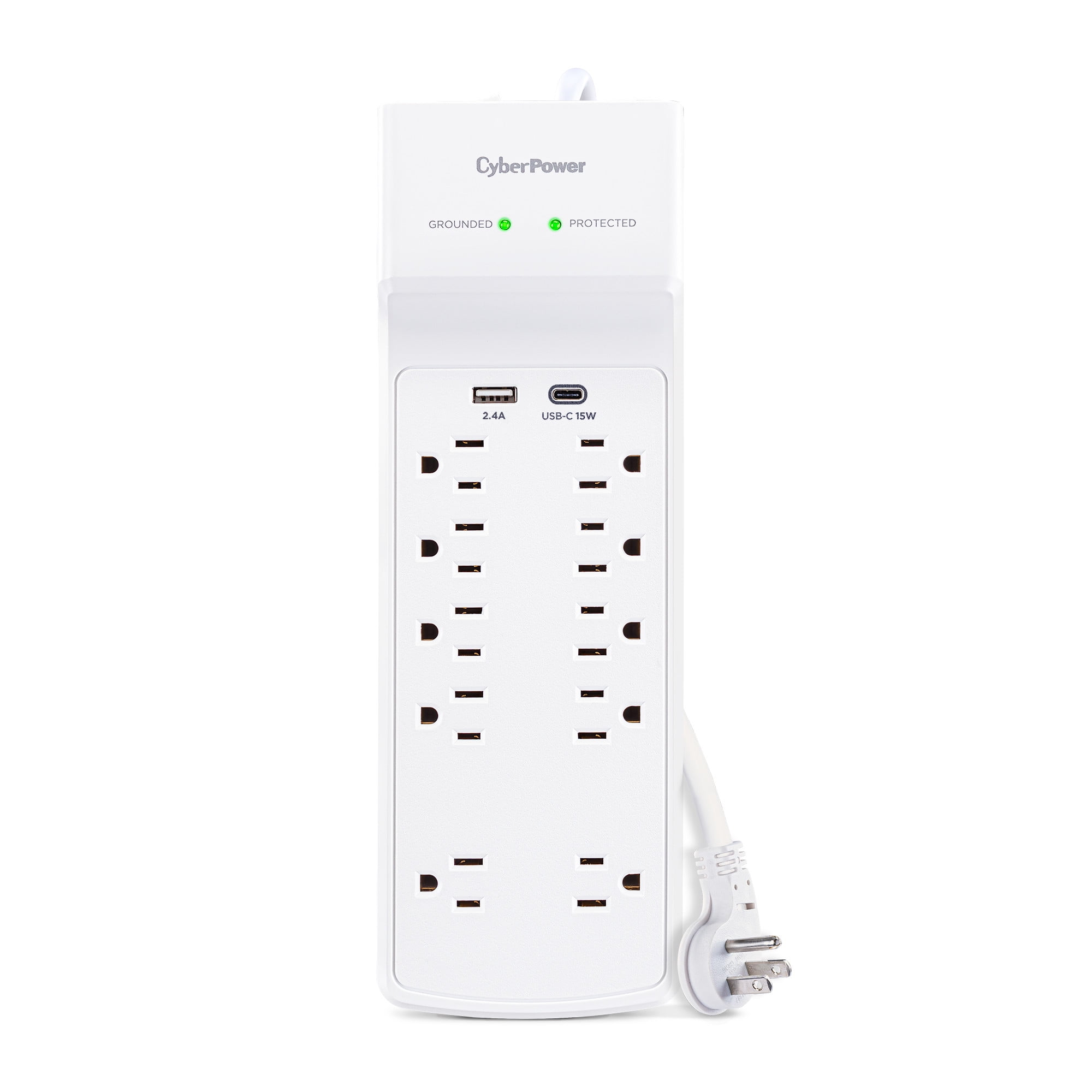 CyberPower P1004UC - 3600 J White Surge Protector Power Strip, 1 USB-A and 1 USB-C Port, 10 Outlets, 4 ft Extension Cord