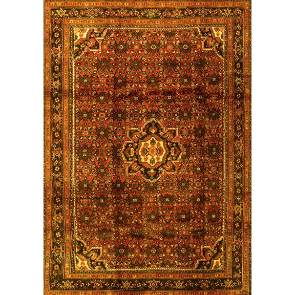 Ahgly Company Machine Washable Indoor Rectangle Persian Yellow Traditional Area Rugs, 5' x 7'