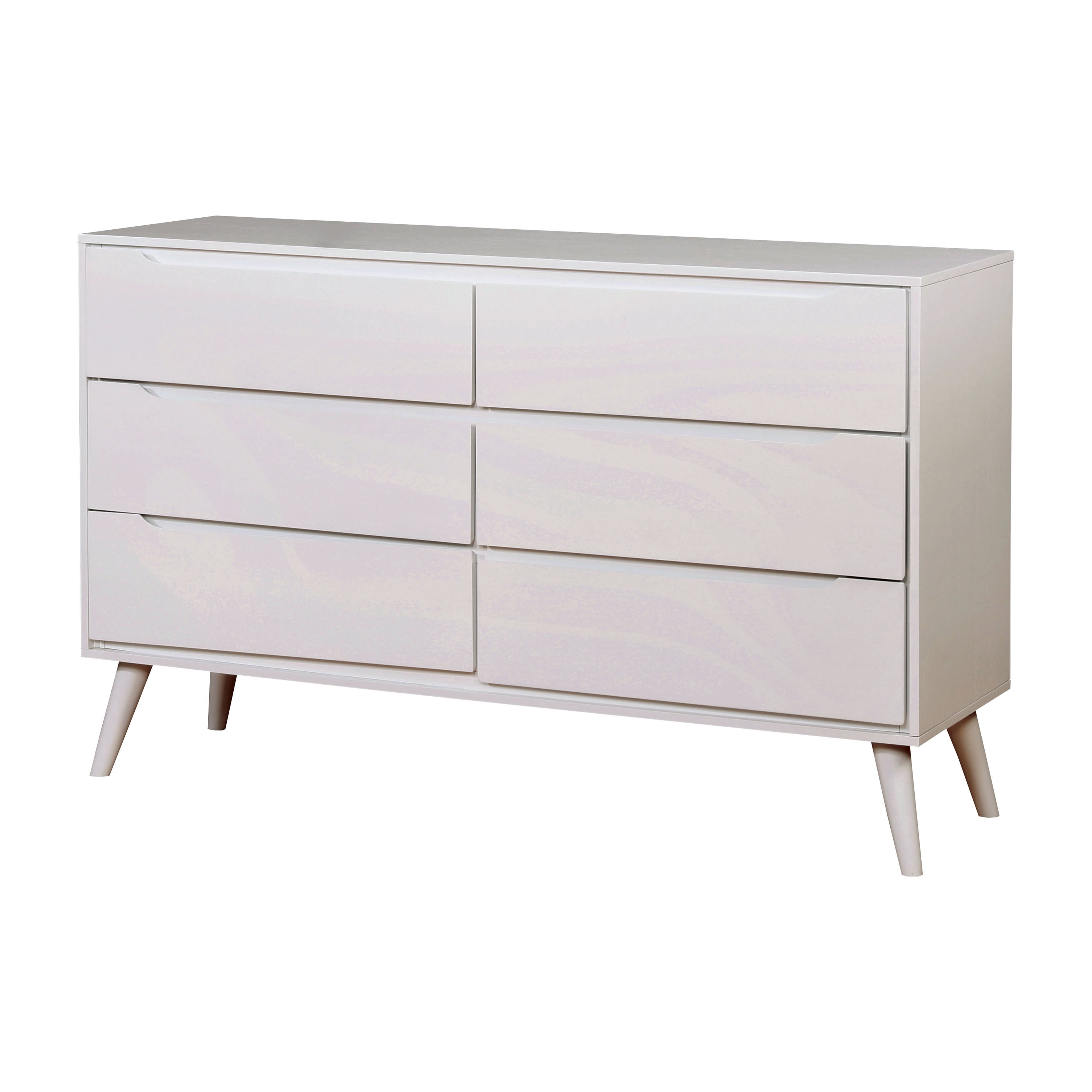 Furniture of America Farrah Mid-Century 6-Drawer Dresser, White