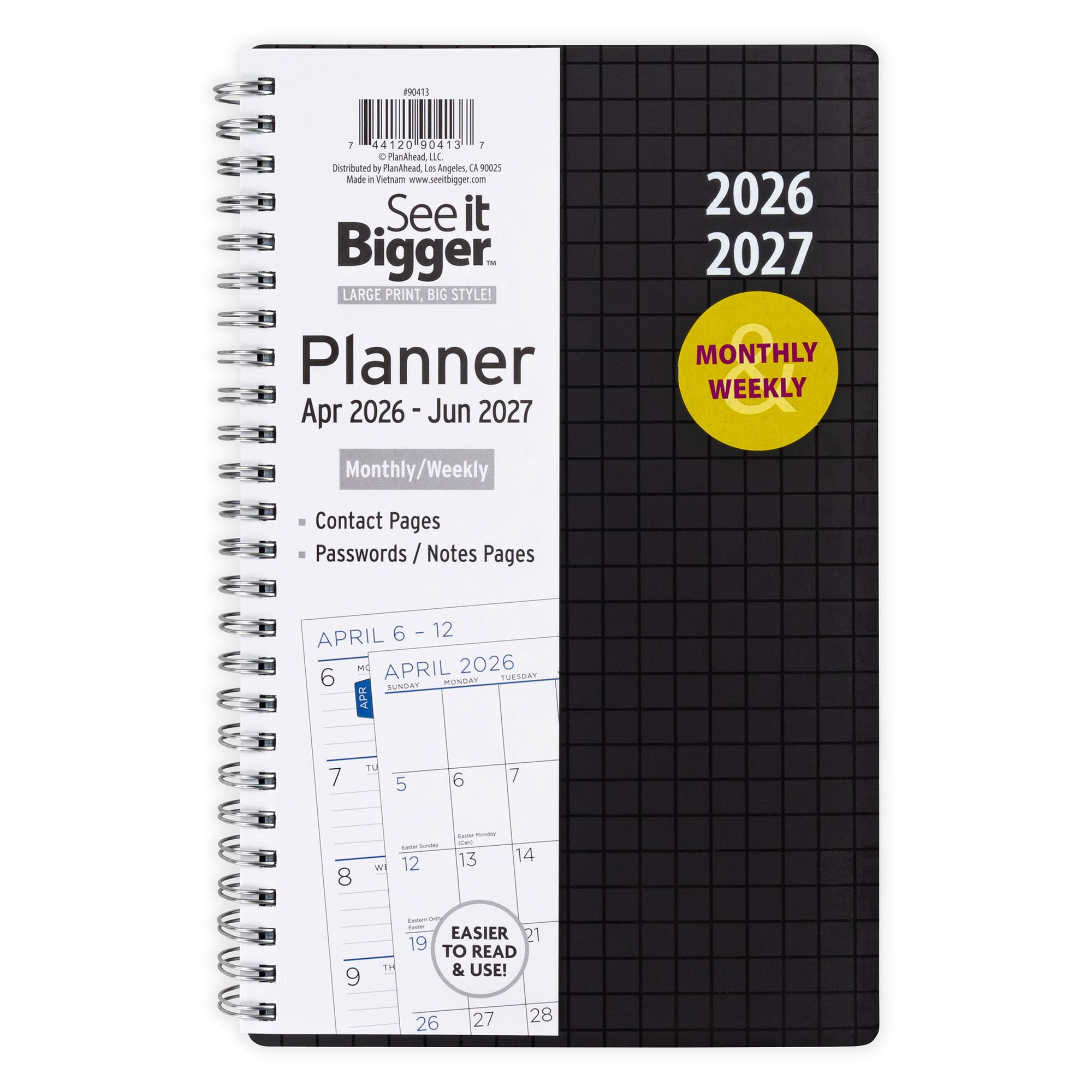 See It Bigger M/W Planner, Medium (5.5" x 8.75"), Black, 15-Month: Apr 2026 - Jun 2027