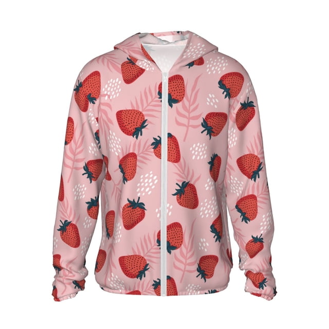 Fotbe Strawberries Chaqueta con Protección Solar UPF 50+ para Hombre y Mujer, Camisa con Capucha y Bolsillos-3X-Large