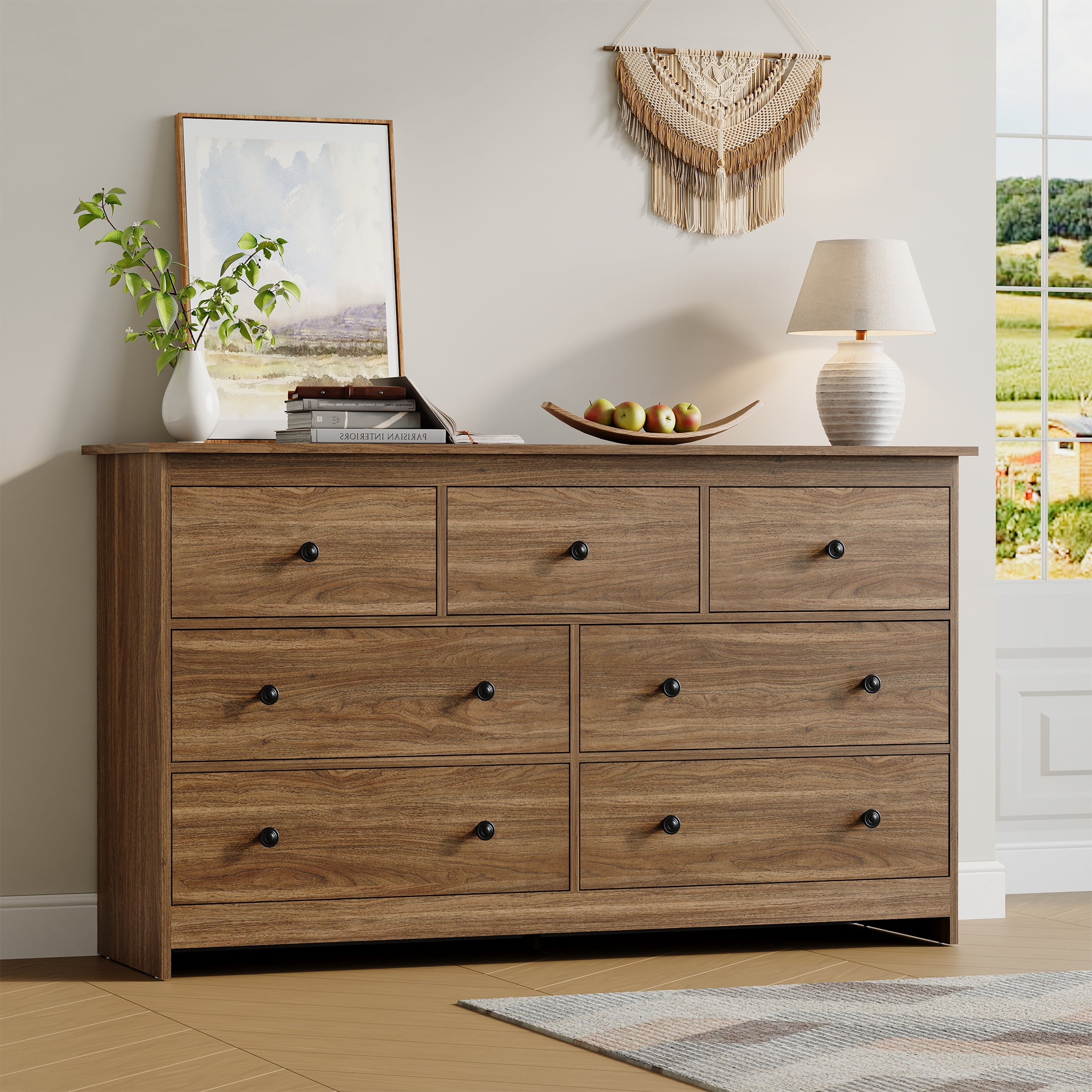 YouTrend 7 Drawer Dresser, Modern Brown Chests of Drawers Wood Adult Storage Cabinet for Bedroom Living Room Hallway