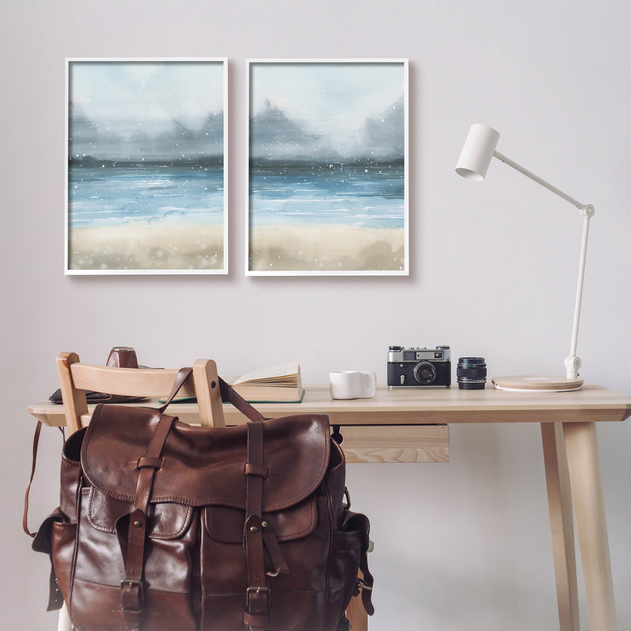 Stupell Industries Stormy Coastal Ocean Waves Graphic Art White Framed Art Print Wall Art, Set of 2, Design by Grace Popp
