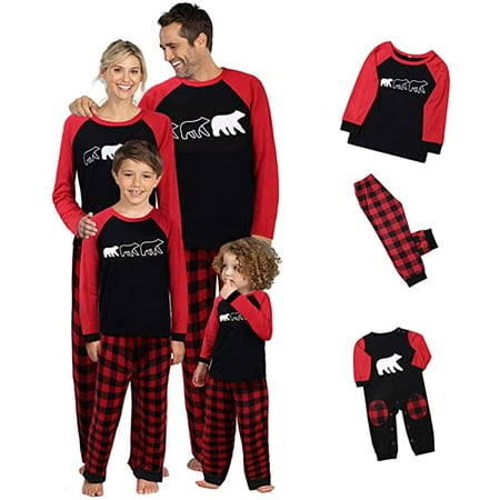 

Family Pajamas Matching Sets Matching Christmas PJs with Bear Printed Plaid Sleepwear
