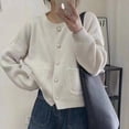 thumbnail image 2 of Chaqueta tipo suéter estilo Chanel de estilo coreano nueva de primavera y otoño para mujer, suave y dulce, de un solo pecho, de cuello redondo corto, tendencia de cárdigan de punto, 2 of 5
