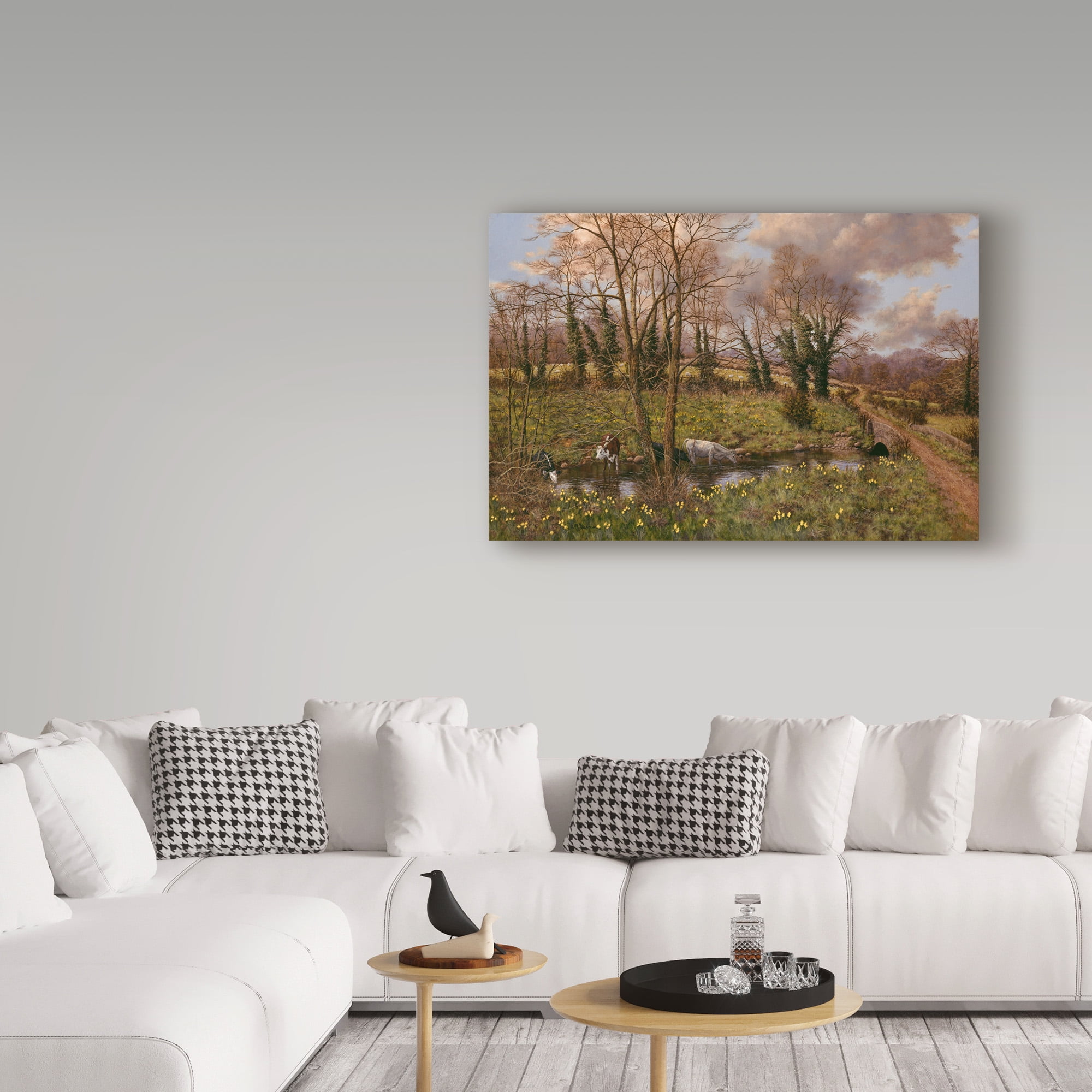 Trademark Fine Art 'Cattle And Daffodils' Canvas Art by Bill Makinson