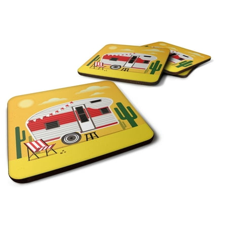 

Carolines Treasures BB5479FC Greatest Adventure Retro Camper Desert Foam Coaster Set of 4 3 1/2 x 3 1/2 multicolor